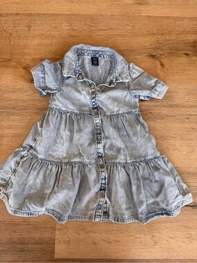 Babygap Light Blue Denim Tiered Button-Front Dress